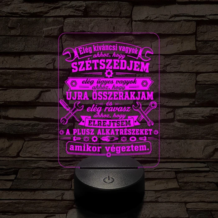 Autószerelő szakma lámpa – 7 színű, színváltós 3D LED lámpa