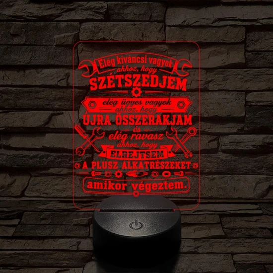 Autószerelő szakma lámpa – 7 színű, színváltós 3D LED lámpa