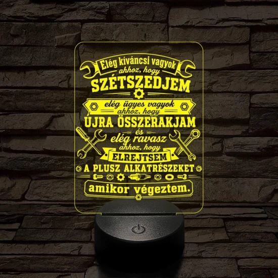 Autószerelő szakma lámpa – 7 színű, színváltós 3D LED lámpa