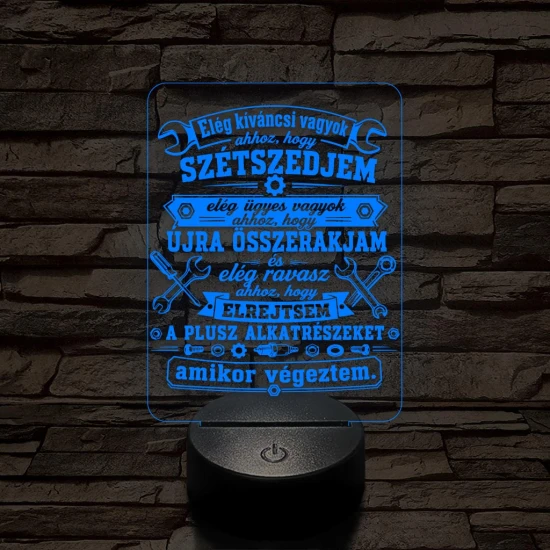 Autószerelő szakma lámpa – 7 színű, színváltós 3D LED lámpa