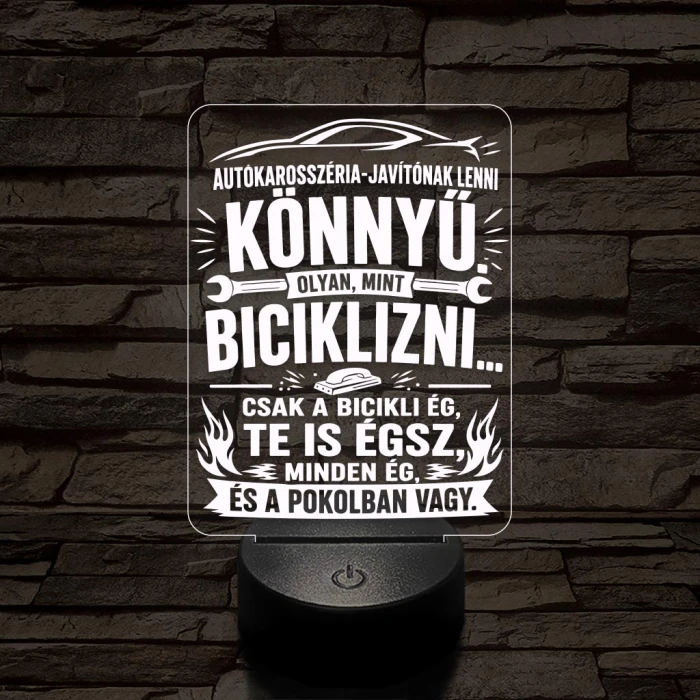 Autókarosszéria lakatos szakma lámpa – 7 színű, színváltós 3D LED lámpa