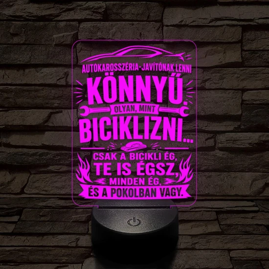 Autókarosszéria lakatos szakma lámpa – 7 színű, színváltós 3D LED lámpa