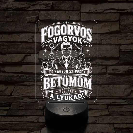 Fogász szakma lámpa – 7 színű, színváltós 3D LED lámpa