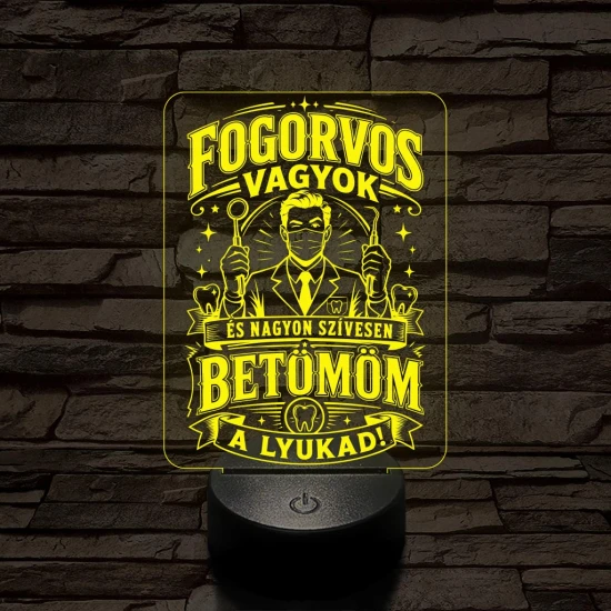 Fogász szakma lámpa – 7 színű, színváltós 3D LED lámpa