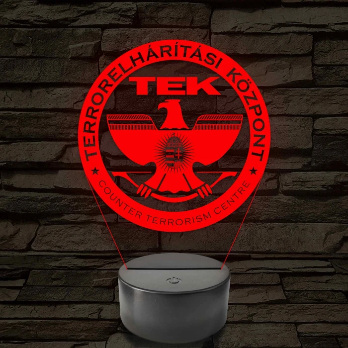 TEK Terrorelhárítási Központ embléma - 7 színű, színváltós LED lámpa