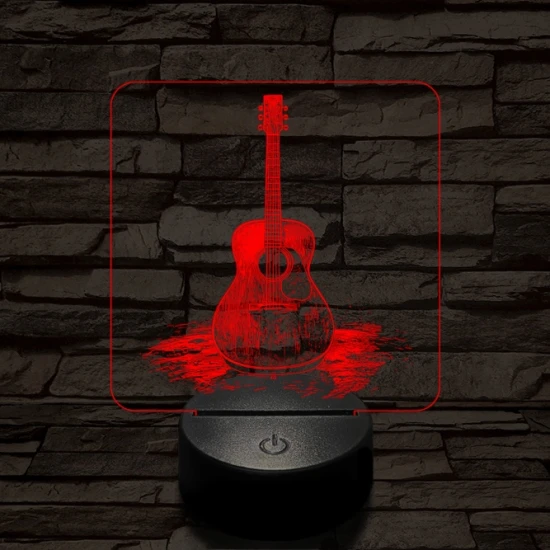 Akusztikus gitár 7 színű valósághű 3D led lámpa