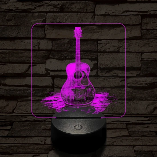 Akusztikus gitár 7 színű valósághű 3D led lámpa