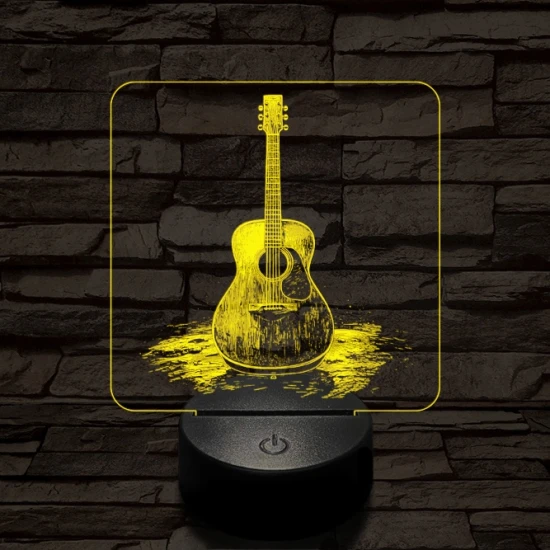 Akusztikus gitár 7 színű valósághű 3D led lámpa