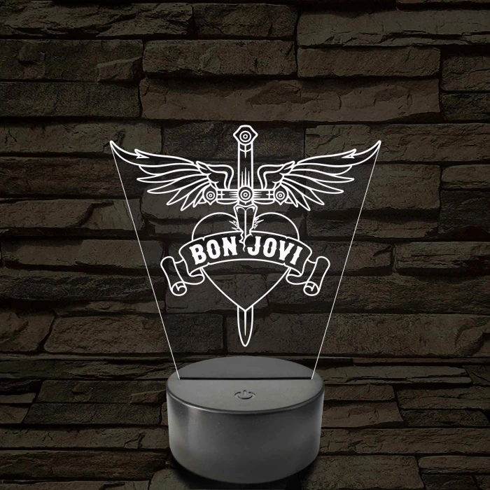 Bon Jovi Heart & Dagger szív és tőr grafika - 7 színű, színváltós LED lámpa