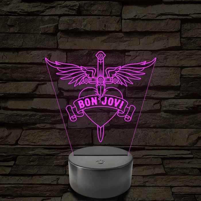 Bon Jovi Heart & Dagger szív és tőr grafika - 7 színű, színváltós LED lámpa