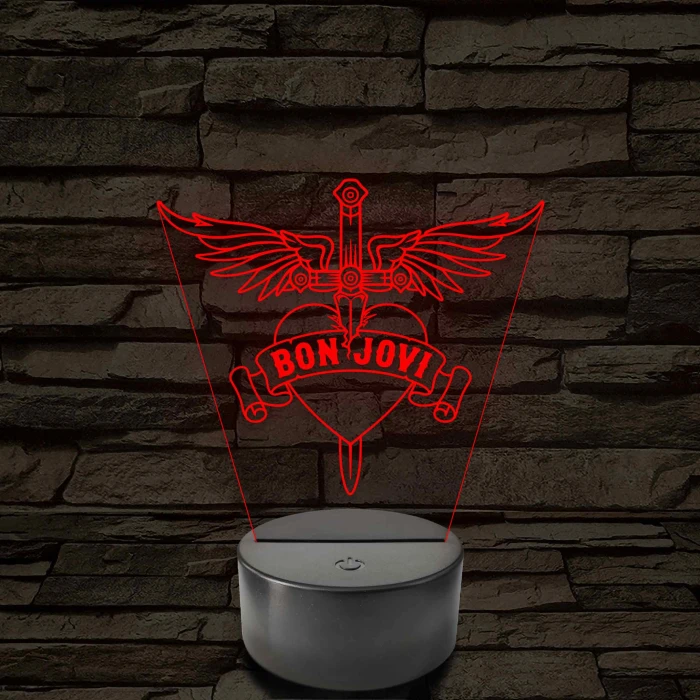 Bon Jovi Heart & Dagger szív és tőr grafika - 7 színű, színváltós LED lámpa