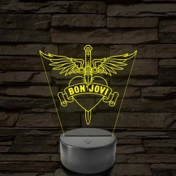 Bon Jovi Heart & Dagger szív és tőr grafika - 7 színű, színváltós LED lámpa