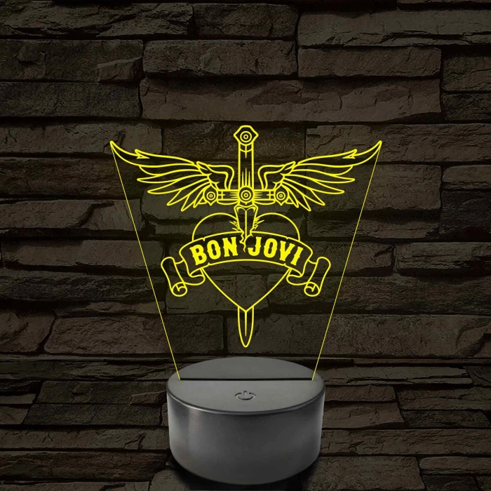 Bon Jovi Heart & Dagger szív és tőr grafika - 7 színű, színváltós LED lámpa