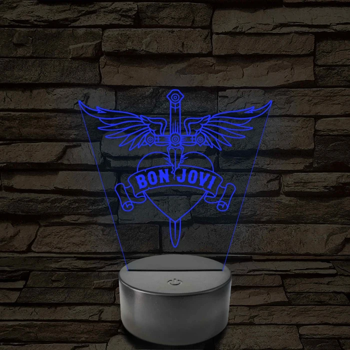 Bon Jovi Heart & Dagger szív és tőr grafika - 7 színű, színváltós LED lámpa