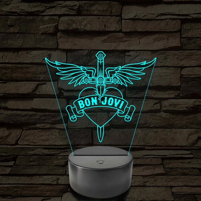 Bon Jovi Heart & Dagger szív és tőr grafika - 7 színű, színváltós LED lámpa