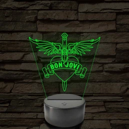 Bon Jovi Heart & Dagger szív és tőr grafika - 7 színű, színváltós LED lámpa