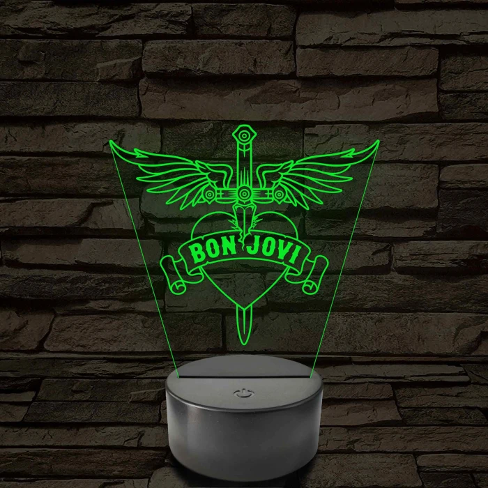 Bon Jovi Heart & Dagger szív és tőr grafika - 7 színű, színváltós LED lámpa