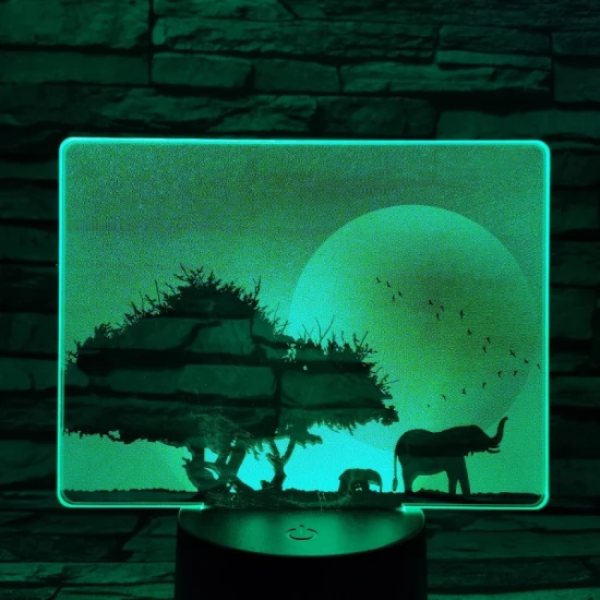 Elefántok a Szaharában 7 színű valósághű 3D led lámpa