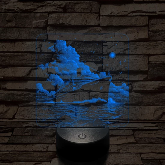 Gőzhajó  7 színű valósághű 3D led lámpa