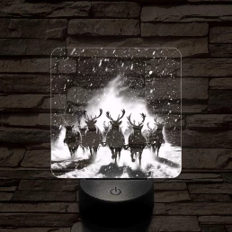 Hóban vágtázó szarvasok 7 színű valósághű 3D led lámpa