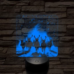 Hóban vágtázó szarvasok 7 színű valósághű 3D led lámpa