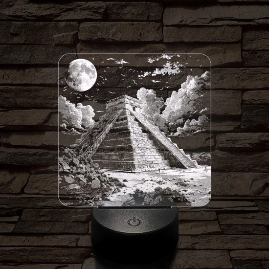 Maja ősi rom templom 7 színű, valósághűen gravírozott 3D led lámpa
