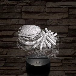 Street food sajtburger és krumpli 7 színű, valósághűen gravírozott 3D led lámpa