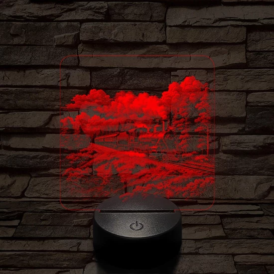 Erdei gőzmozdony 7 színű valósághű 3D led lámpa
