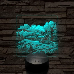 Erdei gőzmozdony 7 színű valósághű 3D led lámpa