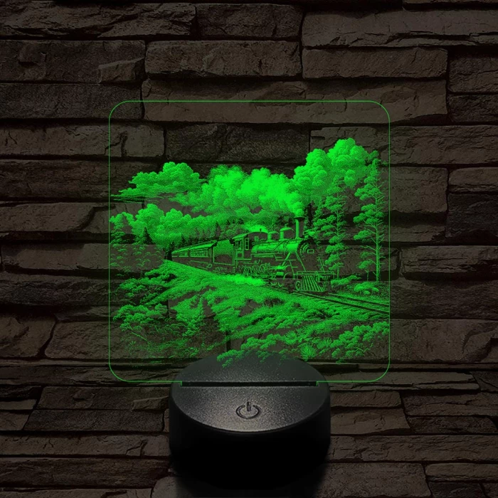 Erdei gőzmozdony 7 színű valósághű 3D led lámpa