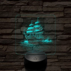 Három árbócos fregatt hajó 7 színű valósághű 3D led lámpa