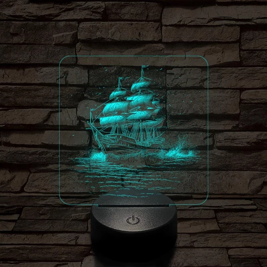 Három árbócos fregatt hajó 7 színű valósághű 3D led lámpa