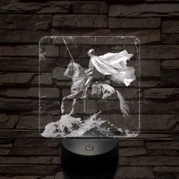 Délceg lovag 7 színű, valósághűen gravírozott 3D led lámpa