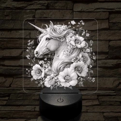 Unikornis virágokkal 7 színű valósághű 3D led lámpa