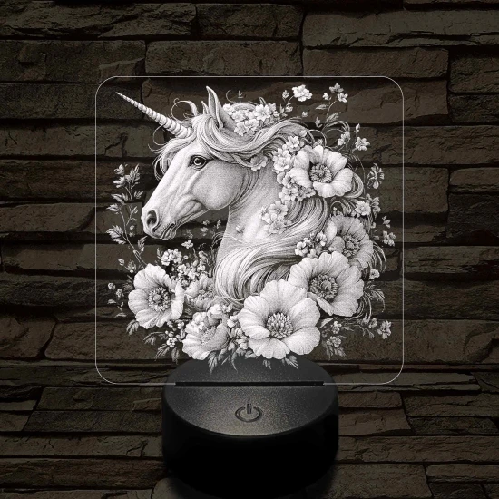 Unikornis virágokkal 7 színű valósághű 3D led lámpa