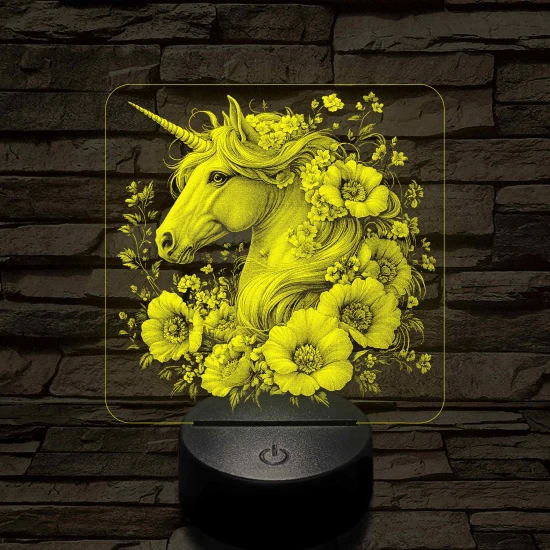Unikornis virágokkal 7 színű valósághű 3D led lámpa