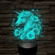 Unikornis virágokkal 7 színű valósághű 3D led lámpa