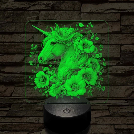 Unikornis virágokkal 7 színű valósághű 3D led lámpa