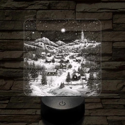 Meghitt falu a hóesésben 7 színű valósághű 3D led lámpa