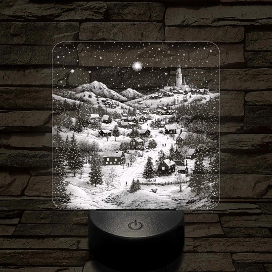 Meghitt falu a hóesésben 7 színű valósághű 3D led lámpa