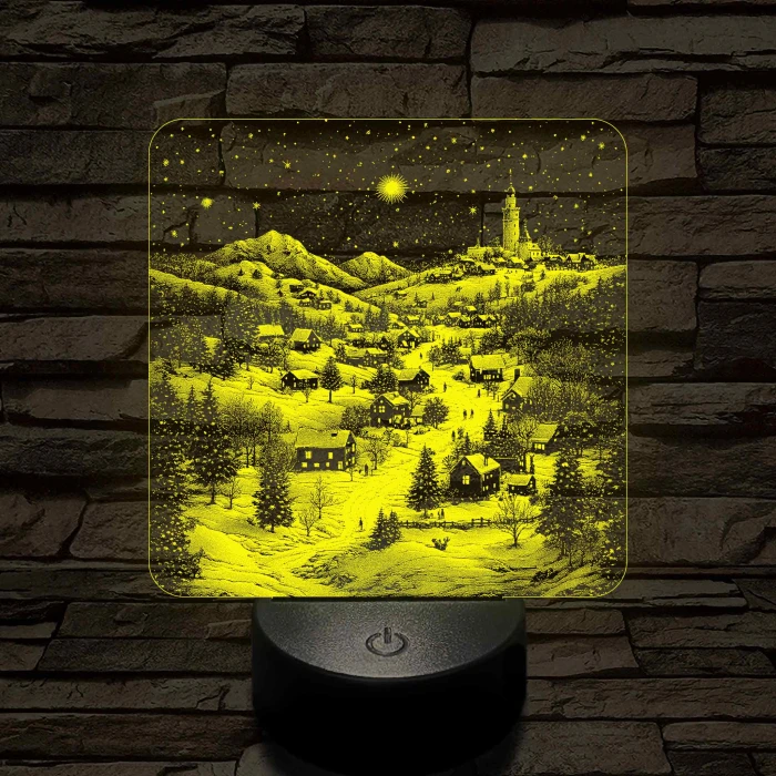 Meghitt falu a hóesésben 7 színű valósághű 3D led lámpa