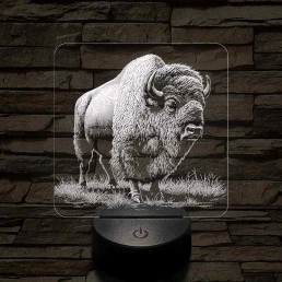 Tiszteletet parancsoló bölény 7 színű valósághű 3D led lámpa