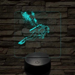 Női búvár feltérképezi az óceánt 7 színű valósághű 3D led lámpa