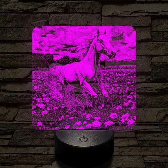 Virágok közt vágtató ló 7 színű valósághű 3D led lámpa