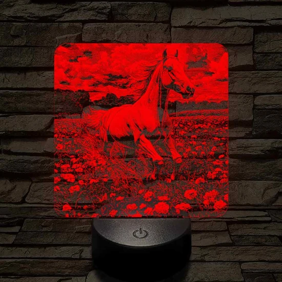 Virágok közt vágtató ló 7 színű valósághű 3D led lámpa