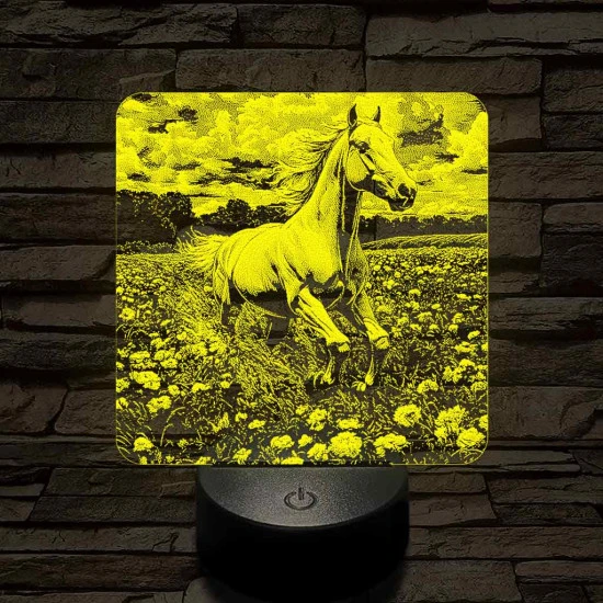 Virágok közt vágtató ló 7 színű valósághű 3D led lámpa