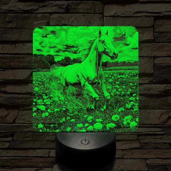 Virágok közt vágtató ló 7 színű valósághű 3D led lámpa