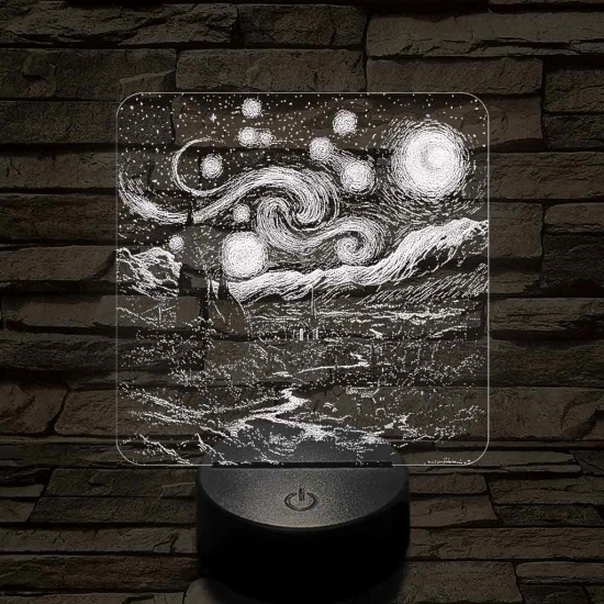 Van Gogh - A csillagos éjszaka 7 színű valósághű 3D led lámpa