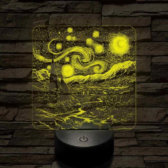 Van Gogh - A csillagos éjszaka 7 színű valósághű 3D led lámpa