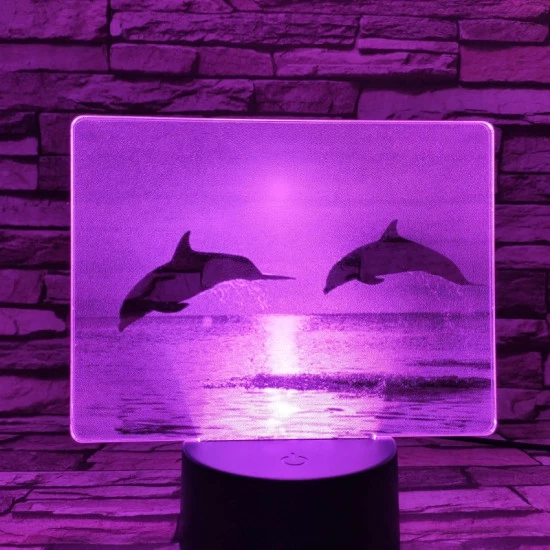 Delfinek a naplementében 7 színű valósághű 3D led lámpa